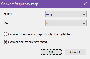 Screenshot of frqeditor conversion window. From mrq to frq, convert all frequency maps