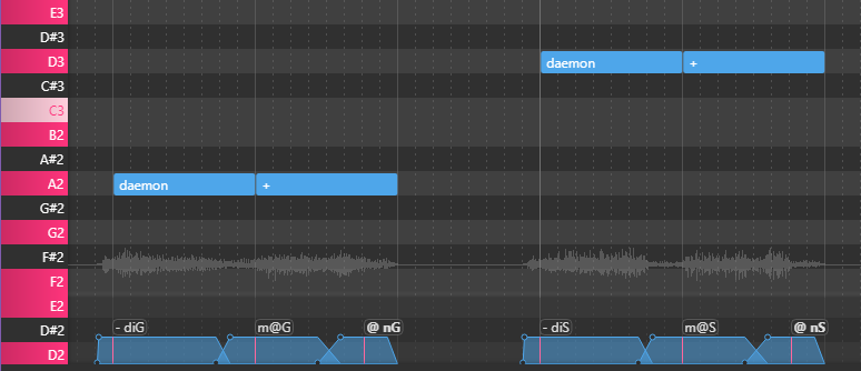 Screenshot of OpenUtau with notes at different pitches