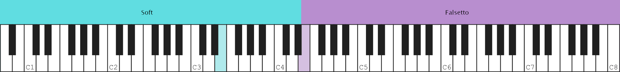 Soft from lowest to Eb4, falsetto from E4 to highest